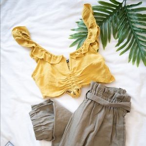 Boho Ruffle Sleeve Super Cropped Top